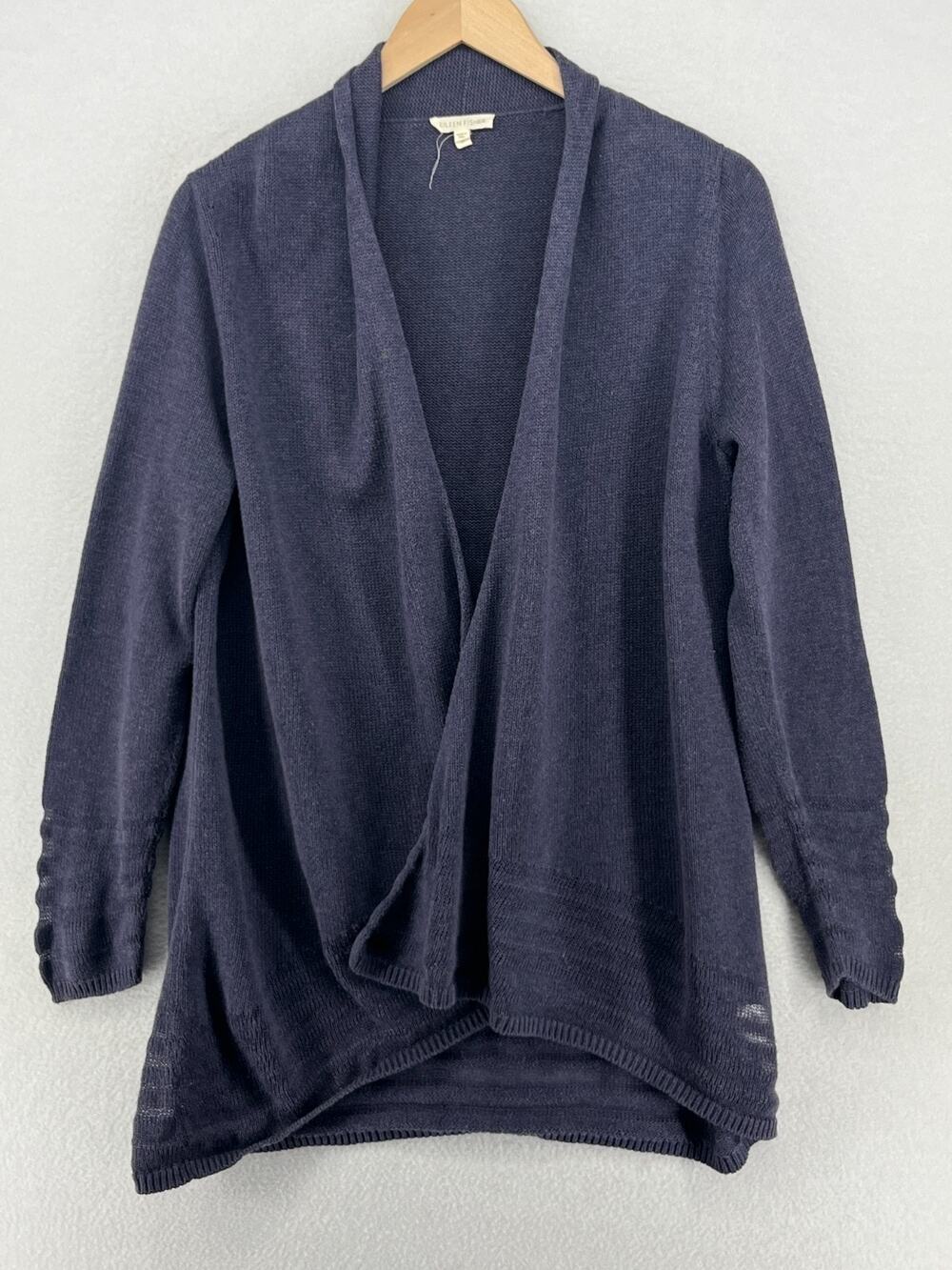 EILEEN FISHER Cardigan M Organic Cotton Shawl Draped Open Front Sweater Blue